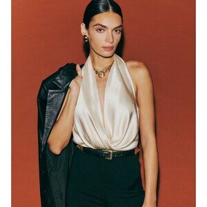 REFORMATION Emmy Silk  Halter Top In Ivory  Size X-Large